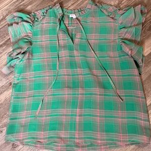 Avara boutique top- green & pink plaid. Perfect for spring!